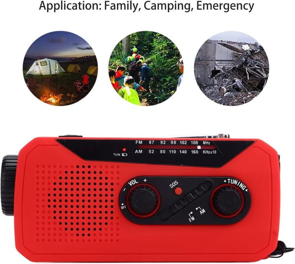 Nødveivradio med lommelykt (rød)