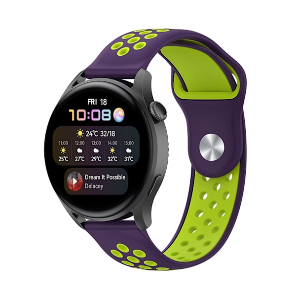 Kaksiväriset säädettävät silikoniset rannekkeet Huawei Watch 3/Watch 3 Pro/Teal -kellolle, 22 mm Purple O