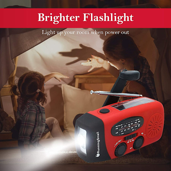 Emergency Solar Hand Crank Am/fm Weather Radio Led Lommelykt Lader Black