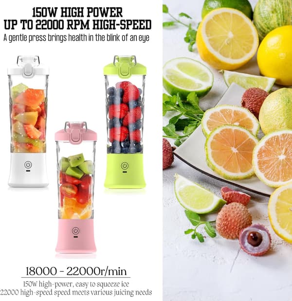 Juicer 20Oz med 6 blad, USB-C uppladdningsbart 4000Mah batteri (grön)
