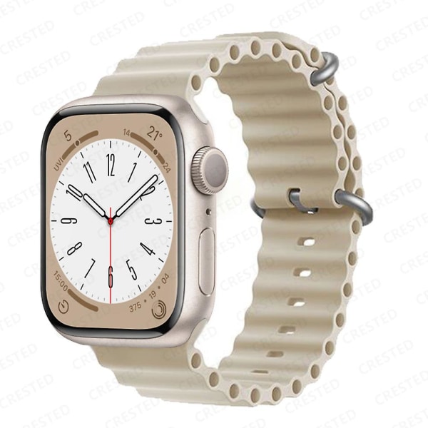 Ocean Rannekoru Apple Watch Ranneke 44mm 40mm 45mm 41mm 49mm 42mm 38mm Älykello silikonihihna Iwatch Ultra Series 7 6 3 Se 8 42 44 45 49mm Antique white