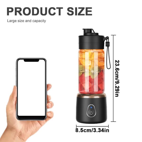Blender, 10-bladet kniv, bærbar og USB genopladelig, 380 ml (sort)