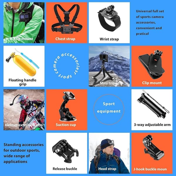 64-i-1 tilbehørssæt til actionkameraer (til GoPro Hero 13/12/11/10/9)