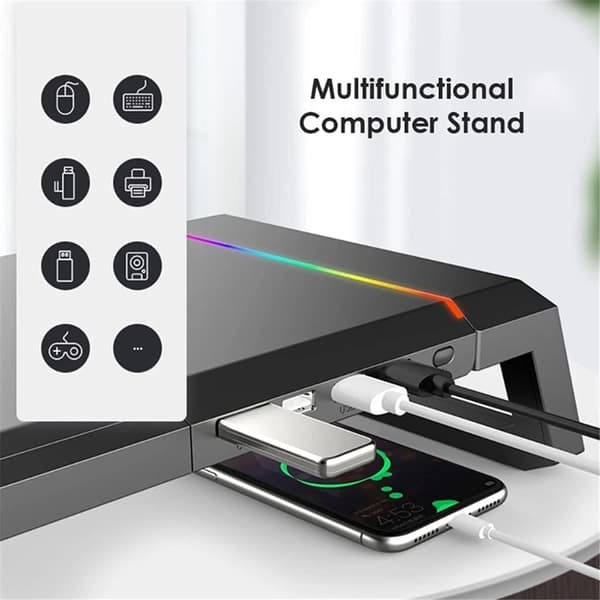 RGB lyseffekt skrivebordsmonitorstativ med 3 USB 2.0-porte White