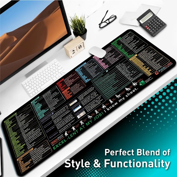 Excel Kortkommandoer Musmatta, Utökad Stor Fusk Musmatta, PC Kontor Kalkylblad Tangentbord Matta, Halksäker Sydd Kant 400*900*2Mm Java