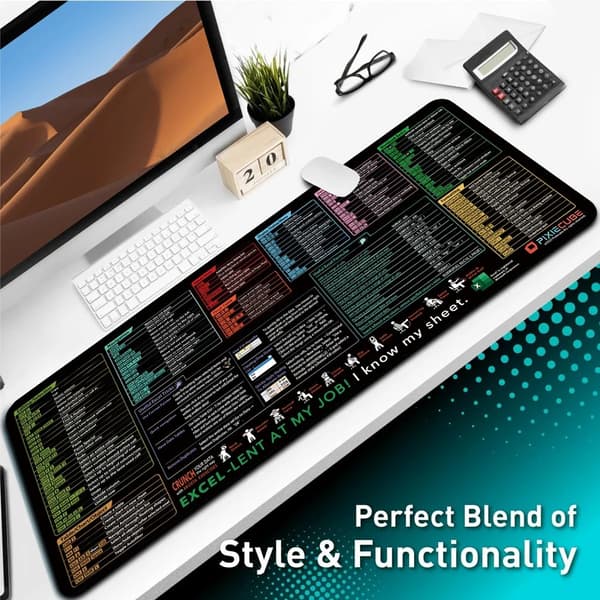 Excel Snarveisknapper Musematte, Utvidet Stor Snarveismusematte, PC Office Regneark Tastaturmatte, Sklisikker Sydd Kant 300*700*2Mm Linux