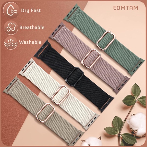 5 kpl joustavia nylonrannekkeita, yhteensopivia Apple Watch Band 38 mm:n kanssa E 38mm/40mm/41mm