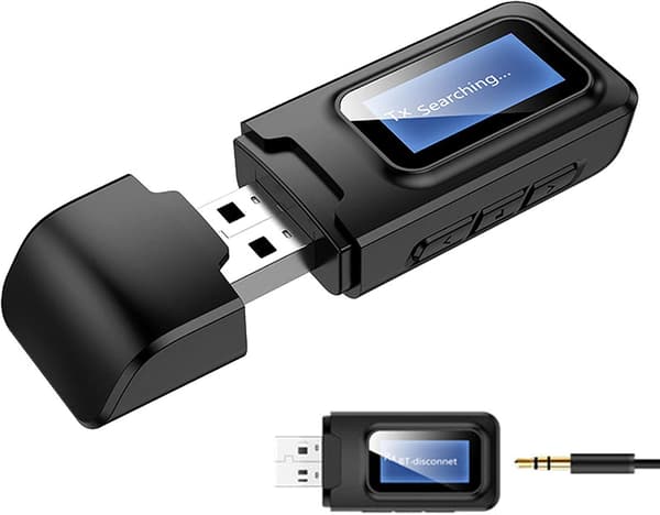 Bluetooth-mottaker 3-i-1 Bluetooth 5.0-sender med LCD-skjerm, 3,5 mm Aux-kontakt