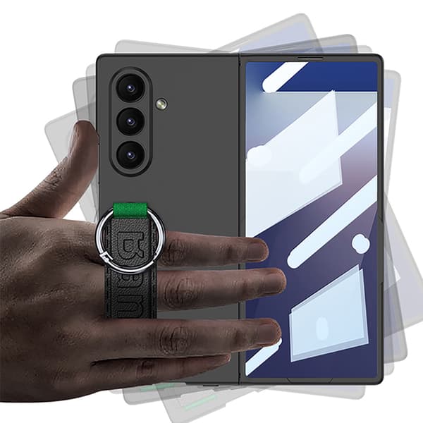 Etui til Samsung Z Fold 7, sammenleggbart deksel med håndleddsrem og skjermbeskytter Black