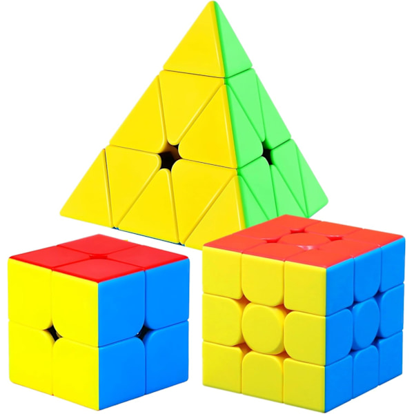 Nopeuskuutio 3X3X3 Tarraton, Nopea Ja Sujuva Kierto Kirkkailla Väreillä 3D-Päätelmäpeli Aivojen Leikki Tarraton Sarja-2+3+Pyramid