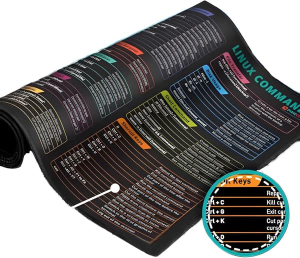 Musematte - Med sydde kanter og sklisikker gummibase, Linux-kommandoer (300*600*2Mm)