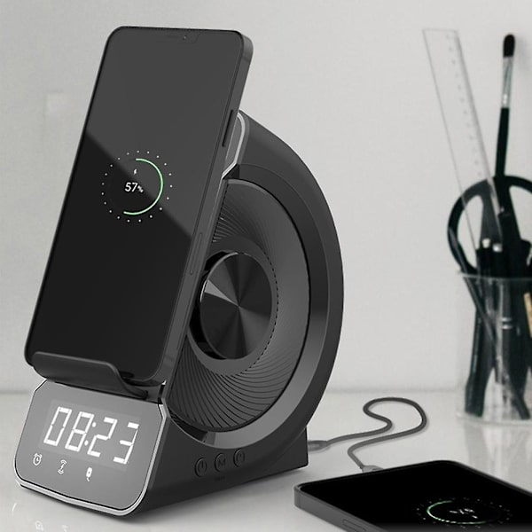Trådlös laddningsstativ Bluetooth-ljudklocka för 13 12/Galaxy Z Snabb trådlös laddare Universell smartphone(Grå)