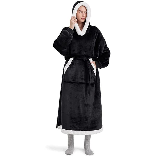 Brukbar Sherpa-hettegenserteppe for voksne Black 150cm