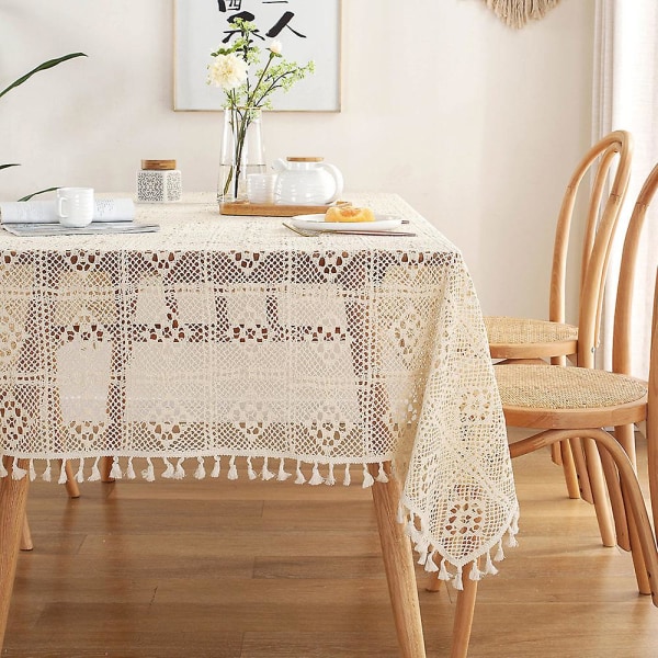 Hæklet blonde dug rektangel romantisk duge løber med vintage broderet til køkken spisning 140x200cm Beige