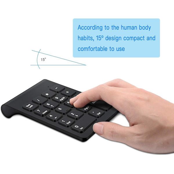 Trådlös numerisk tangentbord, mini 2,4 g 18 tangenter numerisk tangentbord, bärbar tyst finansiell redovisning Numerisk tangentbord tangentbordsförlängningar med trådlös mus