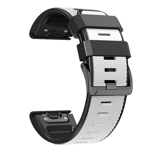 Diamantteksturert klokkebånd for Garmin Tactix 7 Pro / Fenix 7X / 6X Pro / 5X Plus, 26mm tofarget silikon sportsrem White Black