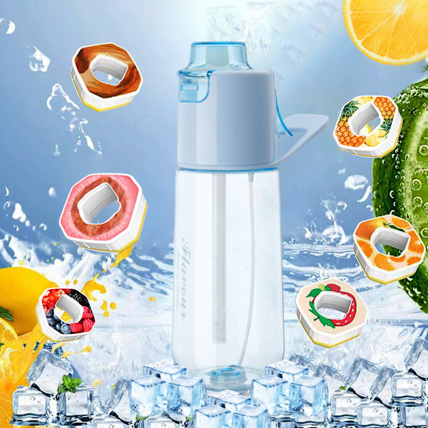 750 ml duftvannflaske med 6 smakskapsler, lekkasjesikker med sugerør, egnet for utendørs sport, barnegavene Transparent Blue