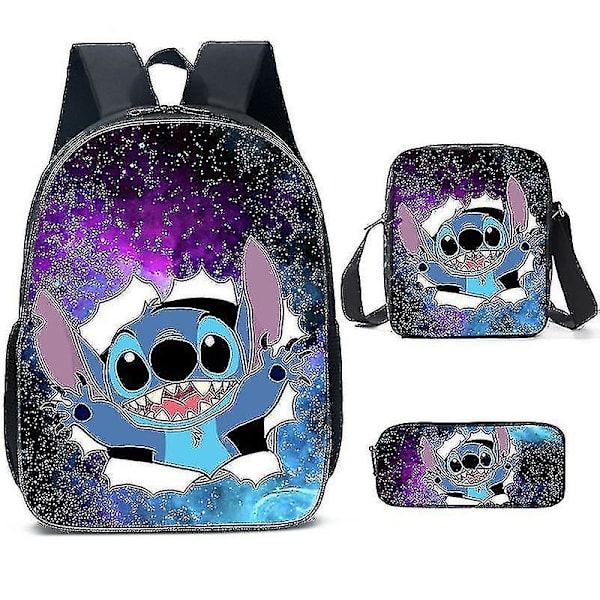 Lilo og Stitch Ryggsekk Gutter Jenter Tredelt Skolesekk Pattern 4