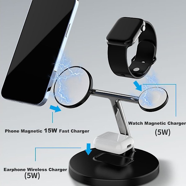 Vanligt använd telefonur headset strömadapter 15w magnetisk trådlös laddare