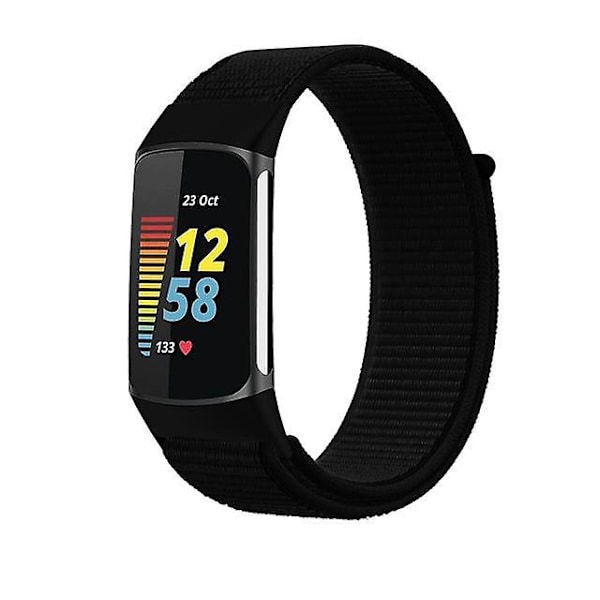 Hihna Fitbit Charge 5 -älykellolle Watch Urheilu Nylon Loop Rannekoru Ranneke Correa Pulsera Fitbit Charge 5 Band Dark black