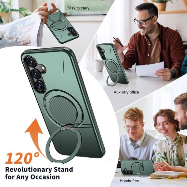 Etui til Samsung Galaxy S25, roterende støtteben TPU + PC (grønn)