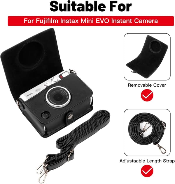 Fodral - För Instax Mini Evo Mirrorless Kamera, PU-läder med axelrem (Vit)