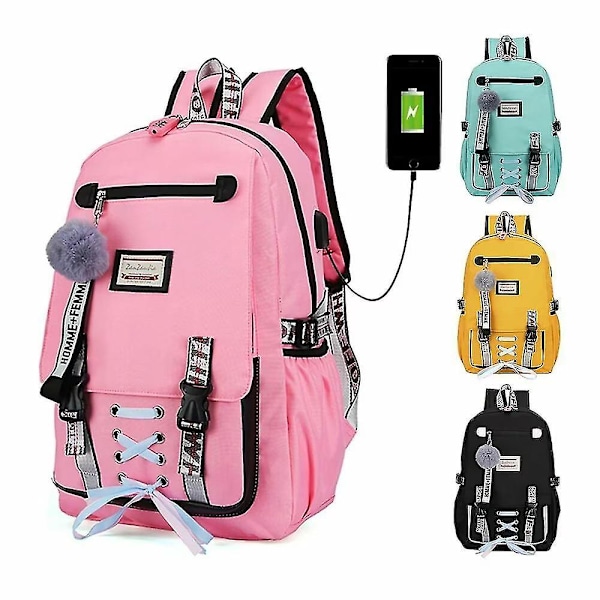 Reppu Koulureput Tytöille Nylon Vedenpitävä College Rucksack Muoti Rentouttava Pink