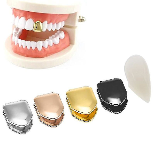 Gullbelagt Liten Enkeltannhette Gullbelagt Hip Hop Teeth Grillz Caps Topp Rose gold