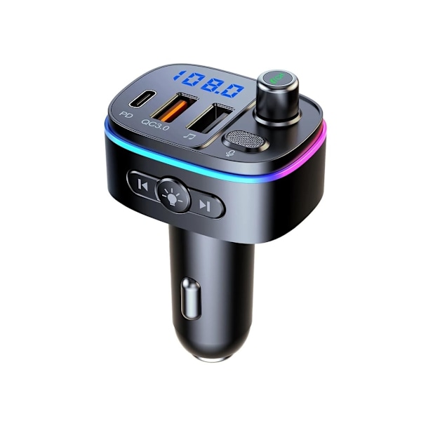 Bluetooth 5.0 FM-lähetin autoon, pikalataus QC3.0 PD, handsfree-puhelut, Bluetooth FM-lähetin, Hifi-stereoääni, USB