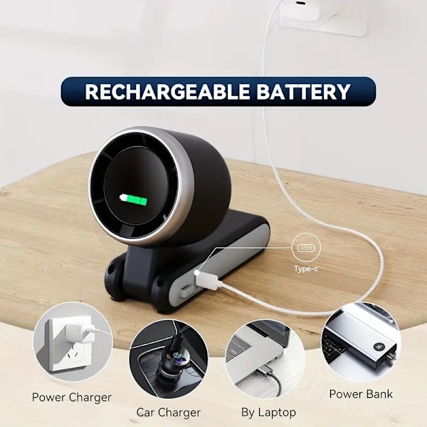 Sammenfoldelig håndholdt USB-genopladelig ventilator, 5 justerbare hastigheder, 3000mAh (sort)