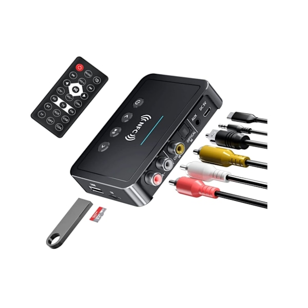 Bluetooth 5.0 Audio Adapter, M6 NFC Bluetooth Transmitter Receiver FM Transmitter 3 i 1, Trådløs Audio Receiver,