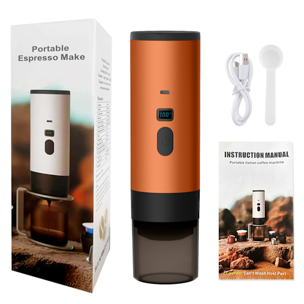 Bærbar kaffemaskine, digital display pumpe type 3-i-1 kapsel kaffemaskine (orange)
