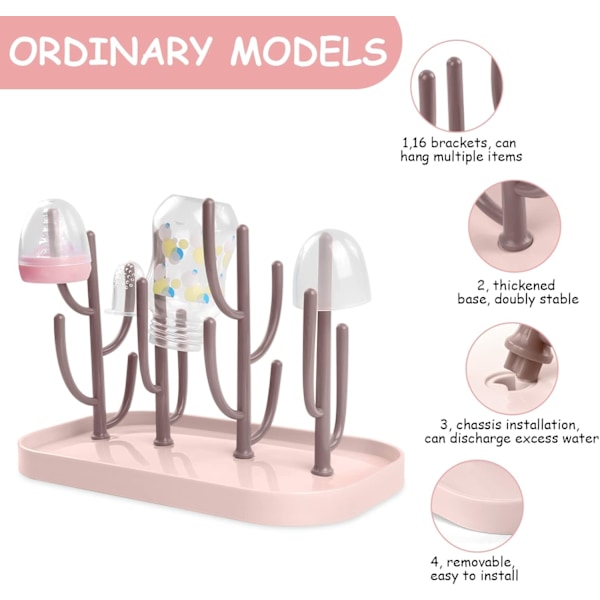 Pladsbesparende flaskeholder med kaktus-inspireret design og base - Holder flere flasker (Pink)