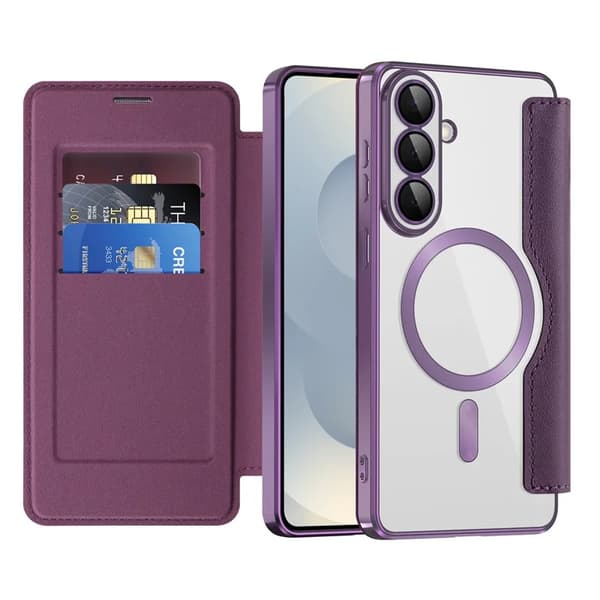 Etui til Samsung Galaxy S26, magnetisk etui med RFID-blokerende kortholder (lilla)