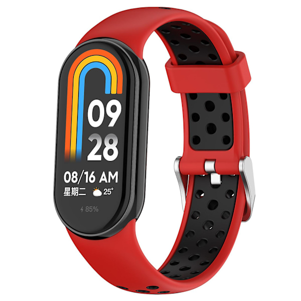 Dual-farvet silikoneurrem til Xiaomi Smart Band 8, med rustfrit stål-stik Red Black