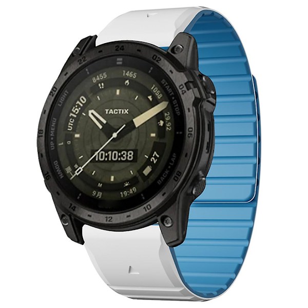 Til Garmin Fenix 5 / 5X / 6X / 7X Urrem 22mm Dual Color Silikone Smart Watch Band White  Blue