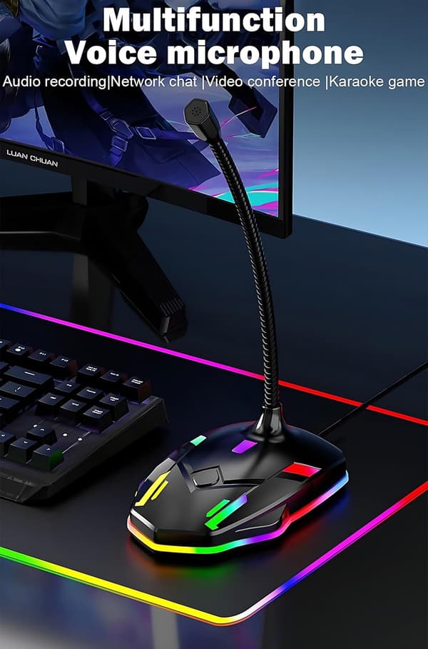 Skrivbordsmikrofon USB med mute-knapp och RGB-ljus