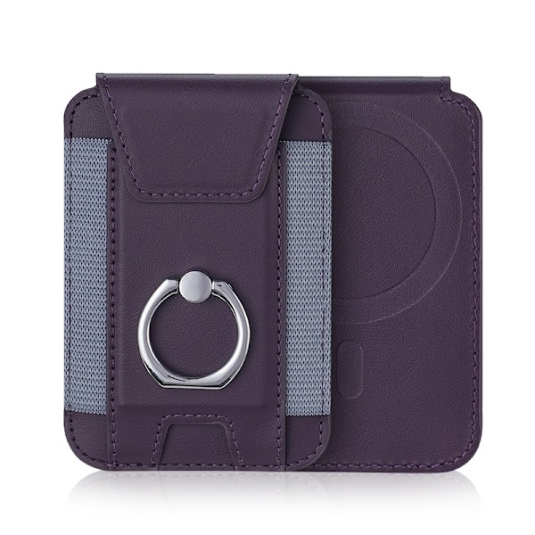 Unisex-lompakko, RFID-suojattu Magsafe-puhelinlompakko renkaalla ja yksityisyysläpällä, tumman violetti