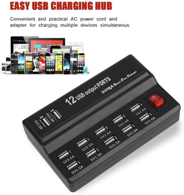 USB-oplader 12-port 5V 10A indgang Multi USB-porte ladestation