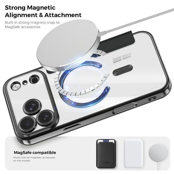 Etui til iPhone 18 Pro, magnetisk kompatibel og RFID-blokerende kortholder Black For iPhone 18 Pro