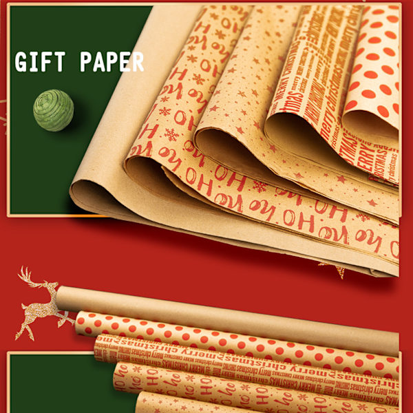 Presentpapper Set - 6 Ark Jul För Vinterhelger Jul, 70 x 50 cm (04)