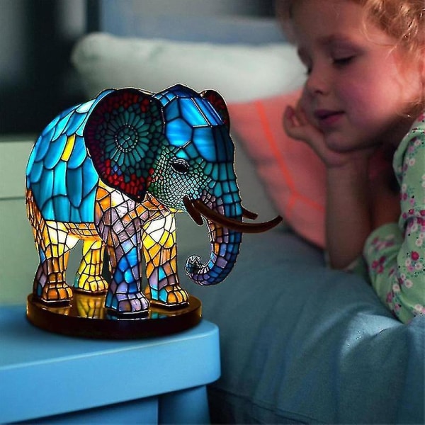 Elephant Animal Lamp Värikäs hartsilamppu Tiffany Lamp -pöytälamppuun kitten