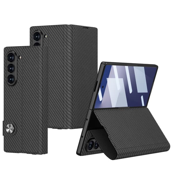 Etui til Samsung Galaxy Z Fold7, foldbart hængsel flip læder med 2 kortpladser (kulfiber)