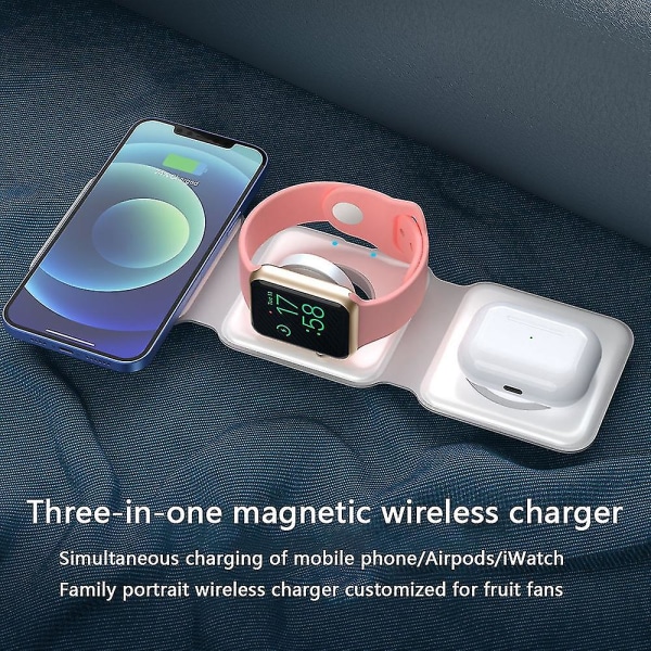 3 i 1 trådlös hopfällbar laddningsplatta för Iphone Iwatch Airpods (utan adapter)