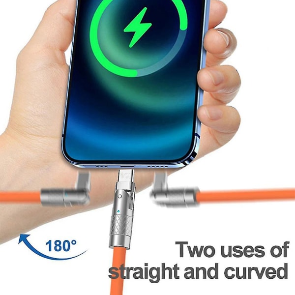 120cm USB C-kabel Roterande armbåge zinklegering till typ C snabbladdarkabel för Samsung för Huawei snabbladdare 120w 6a USB sladd Orange For iPhone