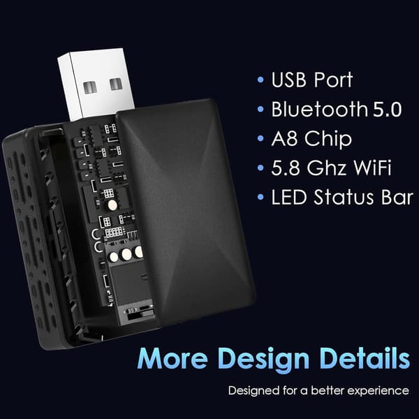 Trådlös adapter för Carplay och Android Auto, Plug and Play, USB C/USB A, kompatibel med iOS 10/Android 11
