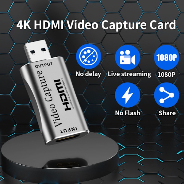 4K HDMI till USB Capture Card, Video Capture Card Enhet för Streaming, Inspelning, Spel, Undervisning, Nintendo Switch, Ps34, Xbox, Twitch Kompatibel