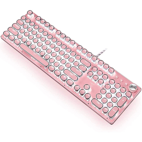 Retro Punk Gaming Mekaaninen näppäimistö sinisillä kytkimillä Valkoinen taustavalo Pink