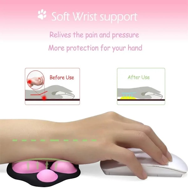 Söt Mus Handledsstöd Pad Katt Tass Mönster Bekväm Mjuk (Grå-Rosa)