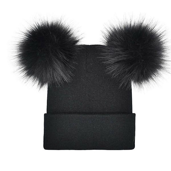 Talven lämpimät neulotut lippalakit Pehmeä tekoturkis Double Pom Beanie Hat Pehmovuori Gray